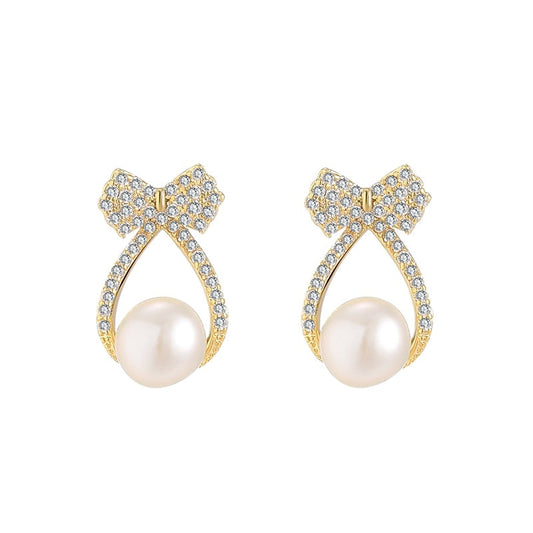 Pearl Teardrop Bow Earrings