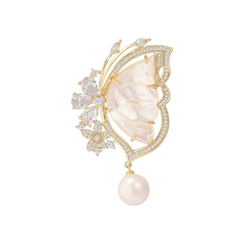 Mother-of-pearl butterfly brooch