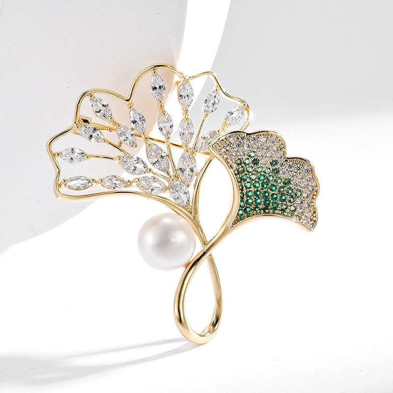 vintage ginkgo pearl brooch