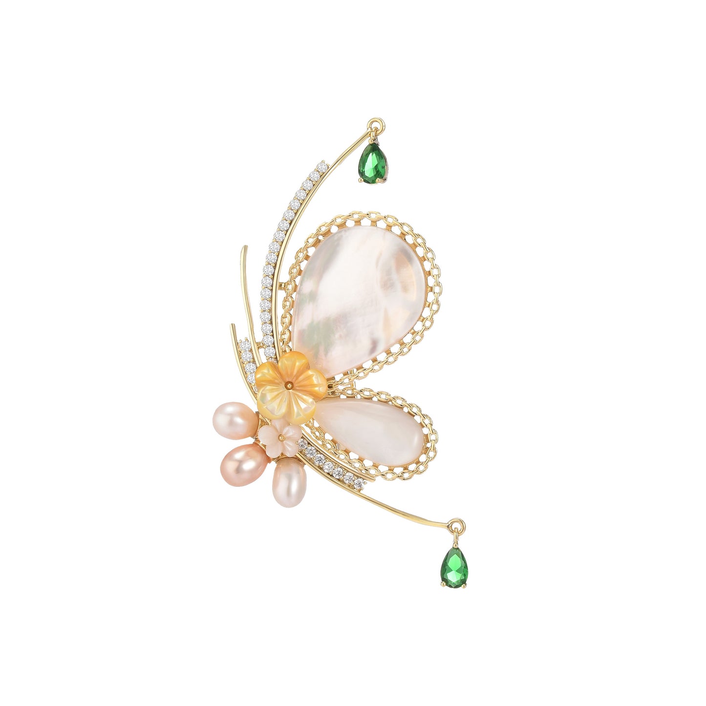 Natural shell pearl butterfly brooch