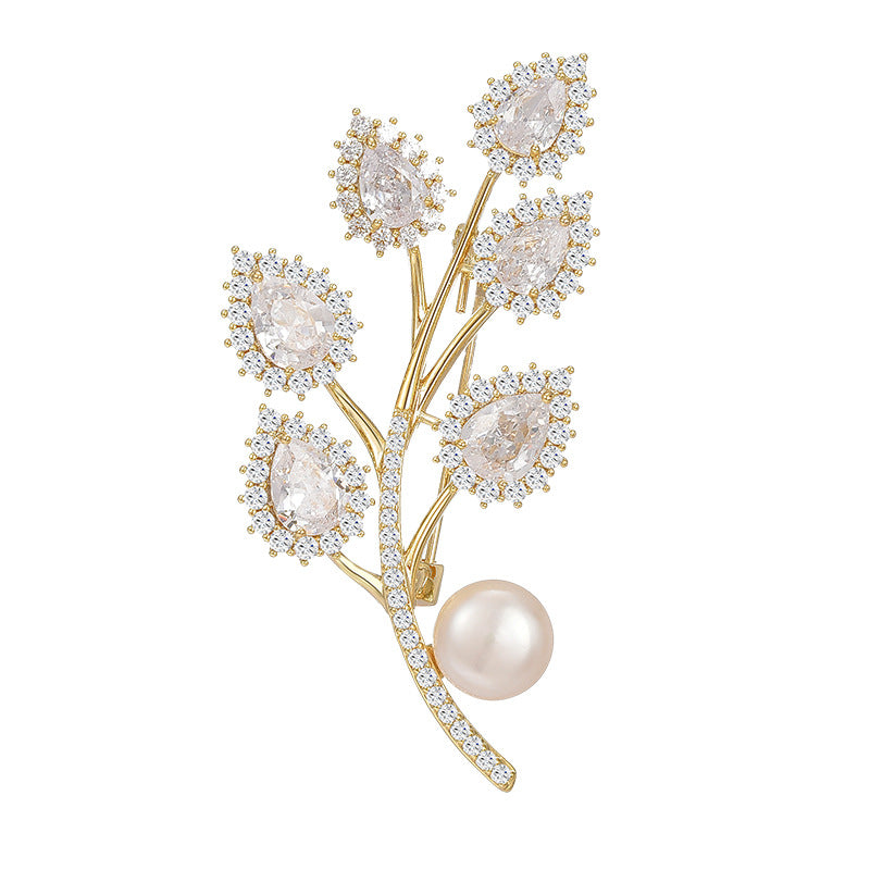 Pearl leaf  brooch women's corsage